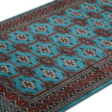 Rang-e-Turkman - Hand Knotted Wool Rug In Turquoise Blue/Red Oxide