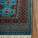 Rang-e-Turkman - Hand Knotted Wool Rug In Turquoise Blue/Red Oxide