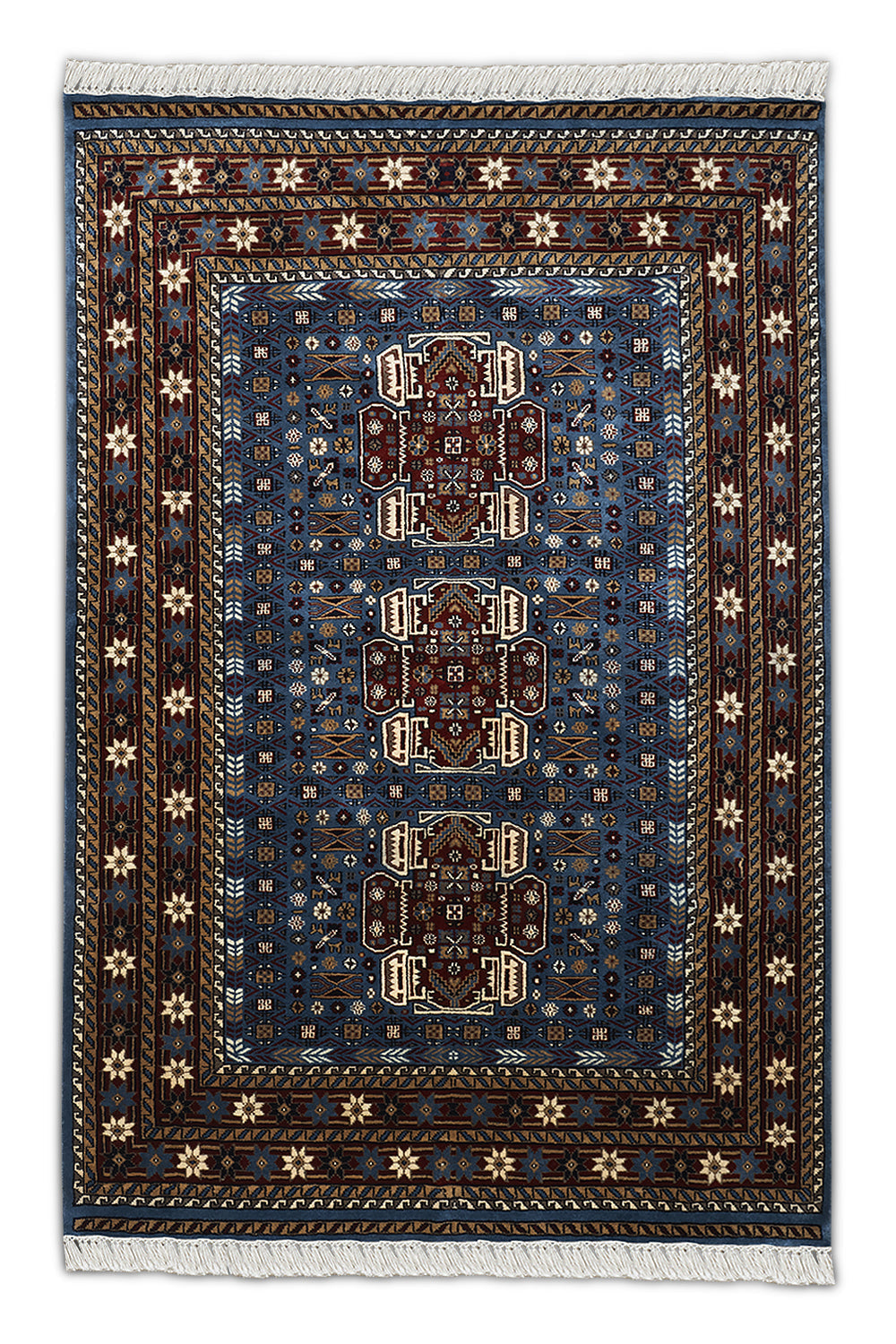 Prussian Rugs Quasar - Hand Knotted Wool Rug In Prussian Blue/Cream - Kesari Home