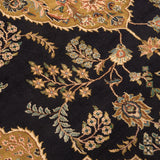 Shahanai _ Hand Knotted Silk Rug In  Navy Blue/ Gold