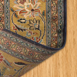 Shahanai _ Hand Knotted Silk Rug In  Navy Blue/ Gold