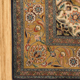 Shahanai _ Hand Knotted Silk Rug In  Navy Blue/ Gold