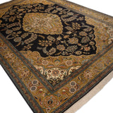 Shahanai _ Hand Knotted Silk Rug In  Navy Blue/ Gold