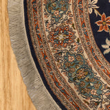 Roshni - Hand Knotted Silk Rug In  Navy Blue/ cream