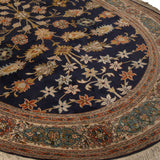 Roshni - Hand Knotted Silk Rug In  Navy Blue/ cream
