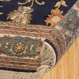 Roshni - Hand Knotted Silk Rug In  Navy Blue/ cream