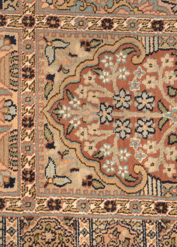 Zariya - Hand Knotted Silk Rug In Navy Blue/Mushroom