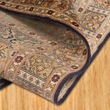 Zariya - Hand Knotted Silk Rug In Navy Blue/Mushroom