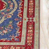 Solvane - Chain Stitch Embroidery Cotton Rug In Blue/Red