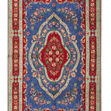 Solvane - Chain Stitch Embroidery Cotton Rug In Blue/Red