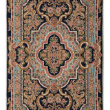Nayvora - Chain Stitch Embroidery Wool Rug In Navy Blue/Brown