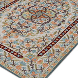 Ravellaa - Chain Stitch Embroidery Cotton Rug In Cream/Blue