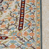 Ravellaa - Chain Stitch Embroidery Cotton Rug In Cream/Blue