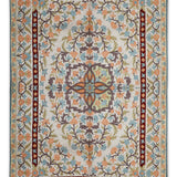 Ravellaa - Chain Stitch Embroidery Cotton Rug In Cream/Blue