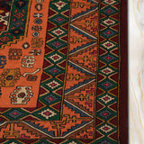 Tazvora - Chain Stitch Embroidery Wool Rug In Orange/Green