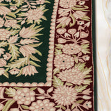 Shayra - Chain Stitch Embroidery Wool Rug In Green/Maroon