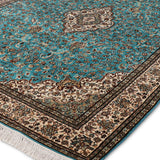 Bahareh - Hand Knotted Silk Rug In TurquoiseBlue/Ivory