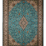 Bahareh - Hand Knotted Silk Rug In TurquoiseBlue/Ivory