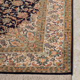 Yasamin - Hand Knotted Silk Rug In Navy Blue/Ivory