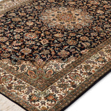 Yasamin - Hand Knotted Silk Rug In Navy Blue/Ivory