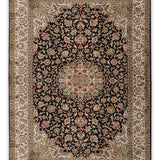 Yasamin - Hand Knotted Silk Rug In Navy Blue/Ivory