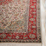 Narges - Hand Knotted Silk Rug In Cream/Red