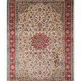 Narges - Hand Knotted Silk Rug In Cream/Red