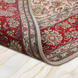 Narges - Hand Knotted Silk Rug In Cream/Red