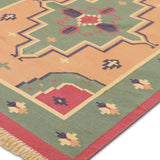 Jada - Hand Knotted Cotton Rug In  Olive Green/Red