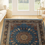 Khubsoorat – Hand Knotted Wool Rug in Turquoise Blue/Rust